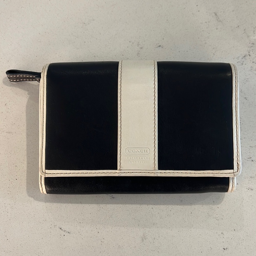 Navy and Cream Leather Coach Wallet